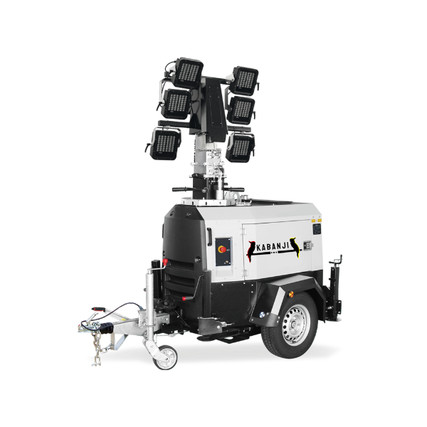 Indigenous business Kabanji's X-Eco Lighting Tower. Lighting Tower mast down with lights off. Sustainable Lighting tower utilising energy efficient diesel engines designed to use less fuel.