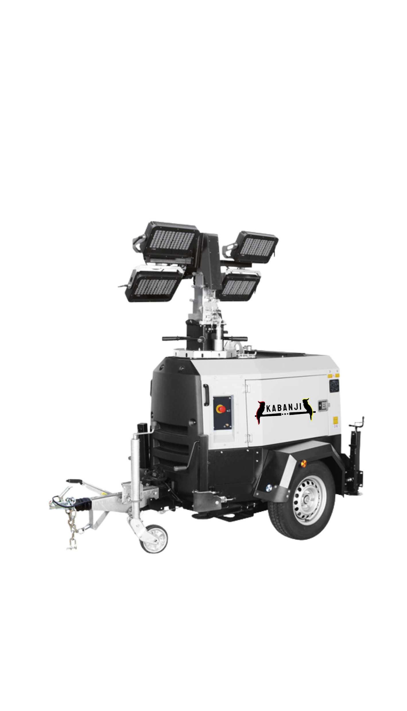 Indigenous business Kabanji's X-Eco+ Lighting Tower. Lighting Tower mast down with lights off. Sustainable Lighting tower utilising energy efficient diesel engines designed to use less fuel.